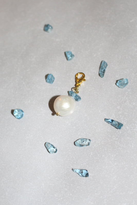 Gold Baroque Aquamarine Pearl Charm