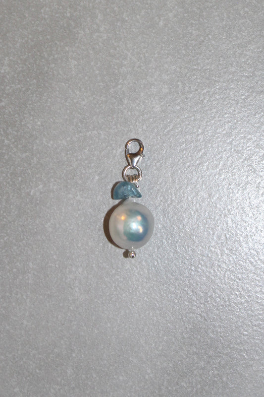 Silver Baroque Pearl Aquamarine Charm