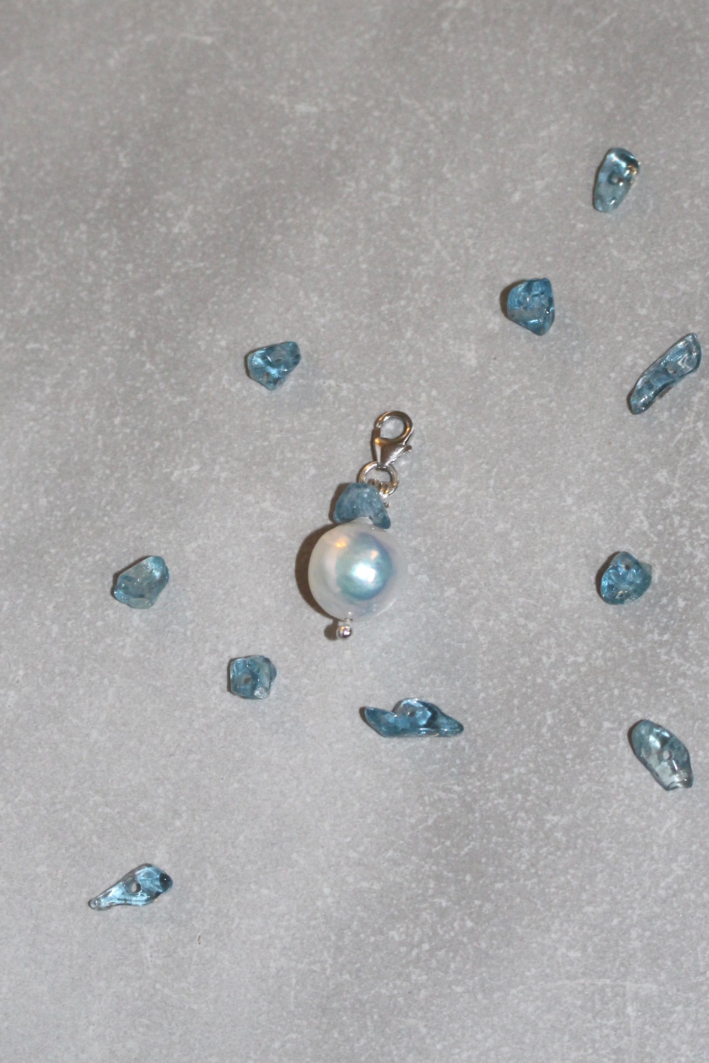 Silver Baroque Pearl Aquamarine Charm