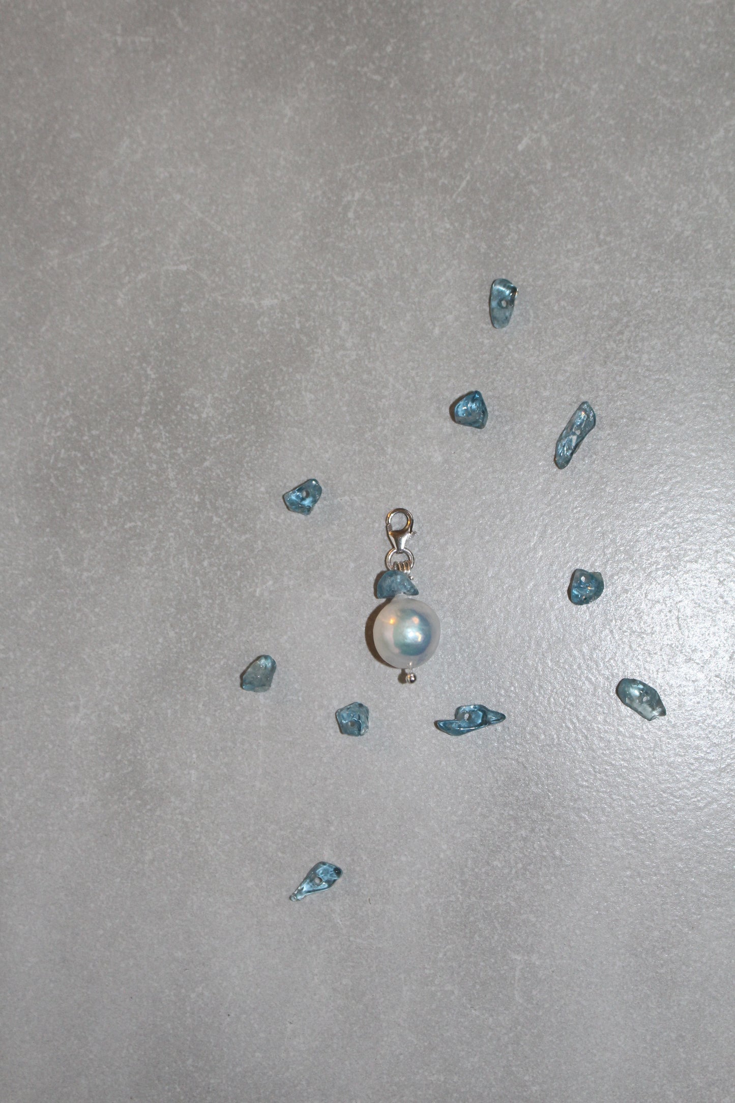 Silver Baroque Pearl Aquamarine Charm